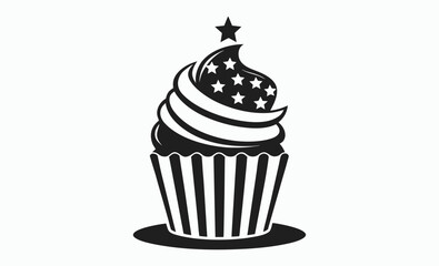 4th july cupcake silhouette, Cupcake silhouette icon, holiday dessert graphic, festive treat symbol, 4th july cupcake silhouette vector 