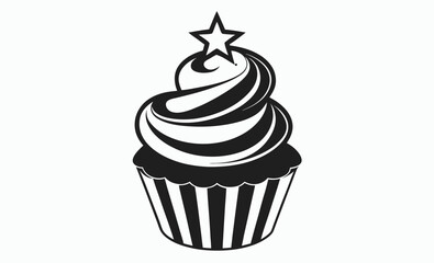4th july cupcake silhouette, Cupcake silhouette icon, holiday dessert graphic, festive treat symbol, 4th july cupcake silhouette vector 