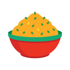 Bowl of yellow rice with green and yellow specks food