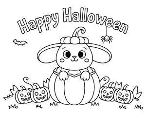 Cute halloween coloring book page for kids featuring spooky characters and objects