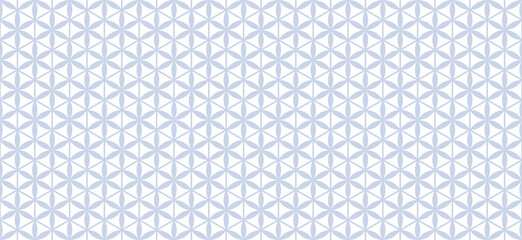 Delicate vector seamless pattern. Abstract floral geometric ornament. Light blue and white background with flowers, hexagonal grid, triangles, lattice, mesh. Minimal repeated design for print, decor
