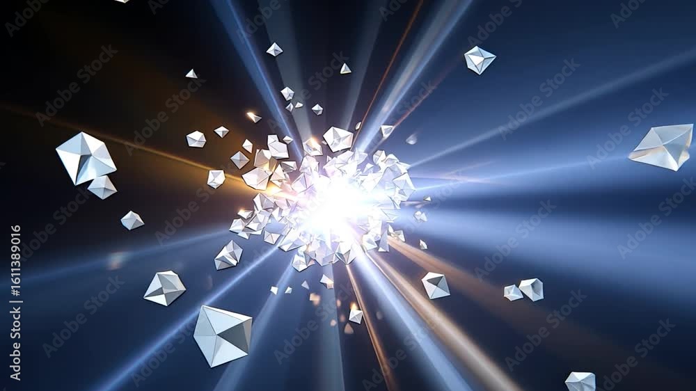 Poster burst of light geometric diamonds sparkle with energy and brilliance, creating abstract rays of shin