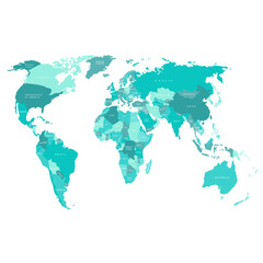 World map. Blue political map of the world cut out of paper on white background. Countries. Vector