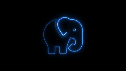 Neon blue elephant outline glowing against a dark black background representing simple illustration