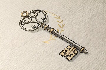 Abstract minimalist key on a white background