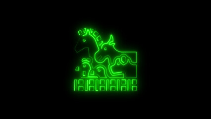Glowing neon green illustration featuring silhouettes of animals against a black background