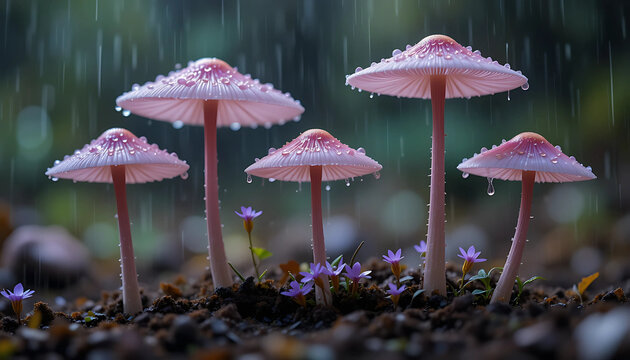 A vibrant fly agaric mushroom stands out in the autumn forest, its red cap a striking macro detail amidst the green moss and grass