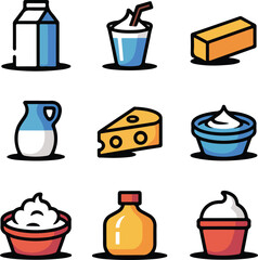 Dairy products and drinks flat icon set milk carton