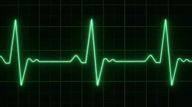 Pulsating Green Electrocardiogram ECG Line on Medical Monitor Display Screen Seamless Loop - Vital Signs and Health Data Background for Healthcare Technology
