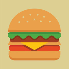 Flat design hamburger with green lettuce and yellow cheese