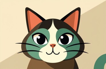 Obraz premium Cute cartoon cat with large expressive eyes and colorful facial markings