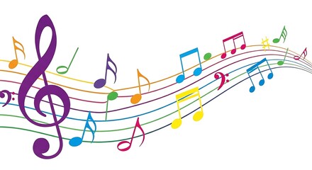 Colorful Musical Notes on Staff, Vibrant and Cheerful