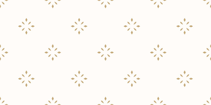 Fototapeta Luxury gold and white minimalist background. Vector geometric seamless pattern with diamond shapes, stars, flowers. Elegant golden shiny abstract texture. Simple minimal repeated decorative design