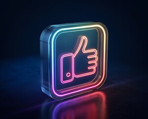 A glowing neon thumbs up icon signifying approval and positivity