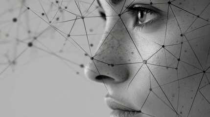Neural Network Connections Overlaying a Side Profile of a Face in a Modern Digital Art Concept Showcasing Technology and Human Features