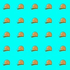 Cute Snail Pattern on Blue Background. Cartoon Snails Seamless Wallpaper. Simple Repeating Snail Illustration