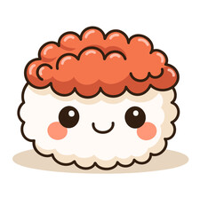 Playful sushi roll topped with caviar, designed in a kawaii style. Ideal for food illustrations, featuring a cute and fun sushi design perfect for children's food content.
