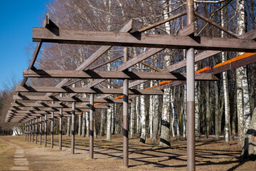 Pergola for sunbathing in the spring park