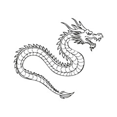 Fototapeta premium Elegant Traditional Oriental Dragon Outline Drawing Mythical Creature Icon Ancient Art Design