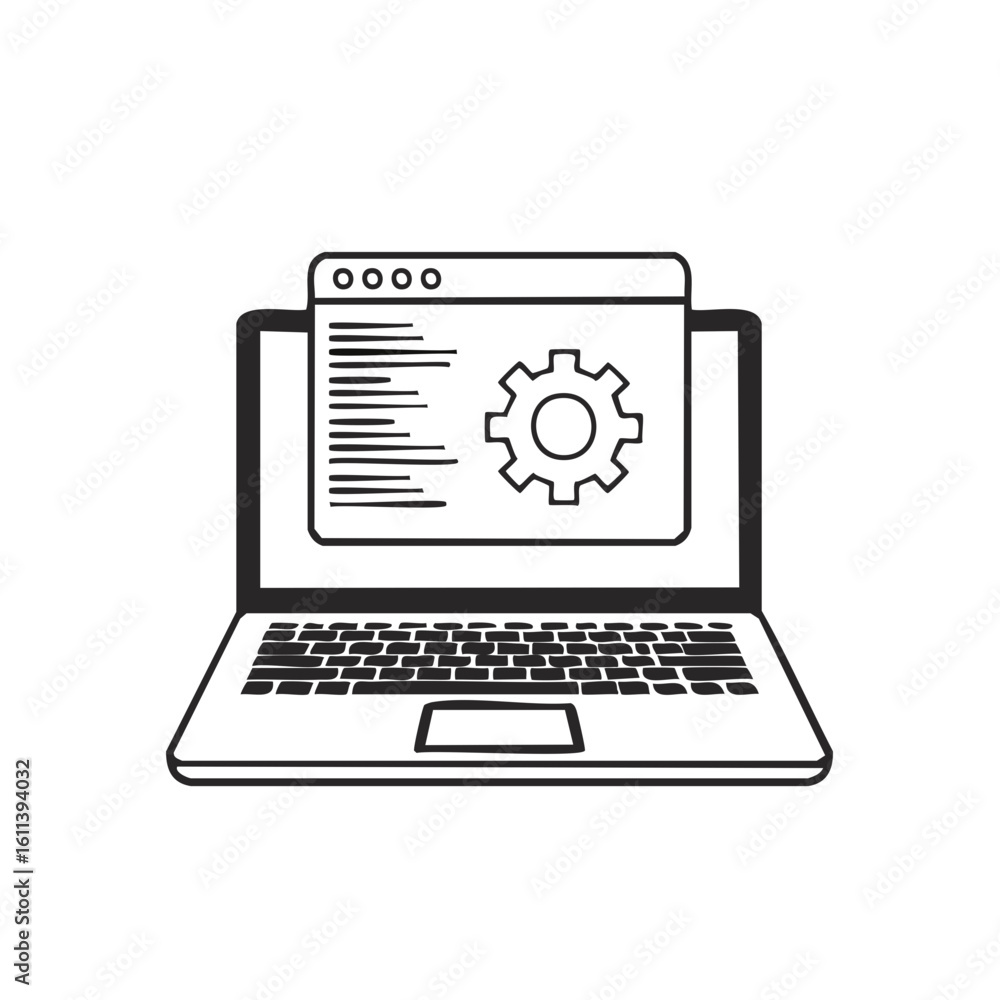 Poster laptop computer with settings window displaying configuration and preferences
