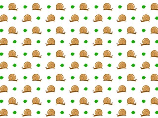 Cute Snail and Leaf Seamless Pattern. Cartoon Snail and Leaf Background