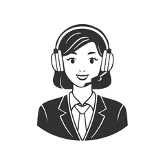 Professional woman with headset and microphone smiling, providing customer support and telemarketing assistance