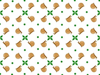 Cute Snail and Leaf Seamless Pattern. Cartoon Snail and Leaf Background