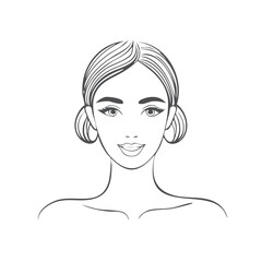Elegant minimalist line art drawing of a beautiful young woman's face portrait