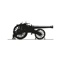 Fototapeta premium Silhouette Of A Vintage Cannon On Wheels. Historical Warfare And Artillery Design. Isolated Vector Illustration