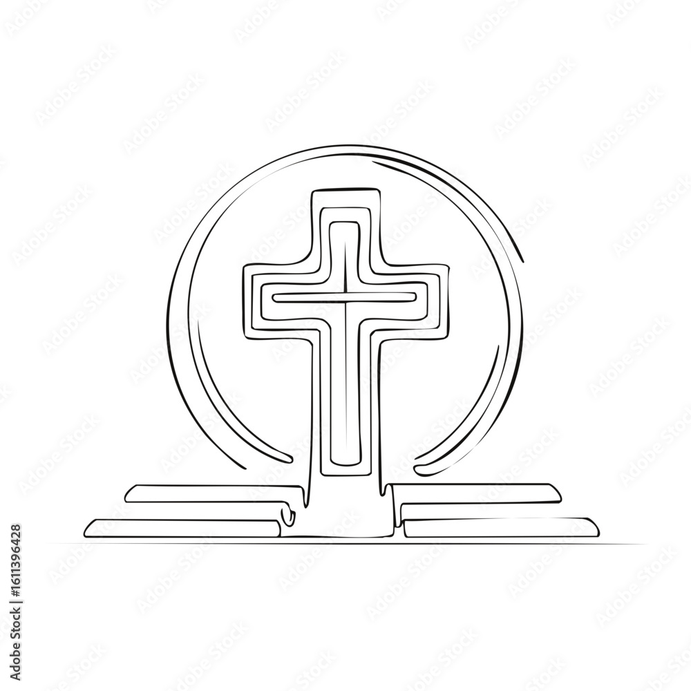 Aufkleber stylized christian cross symbol with circle and abstract base continuous line drawing