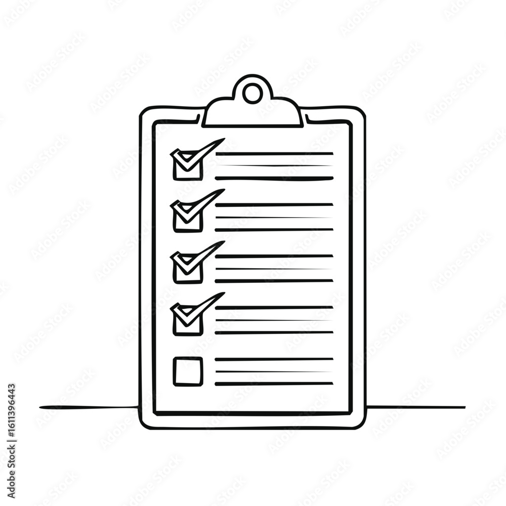 Poster simple sketch of a clipboard with a checklist and four checkboxes partially filled
