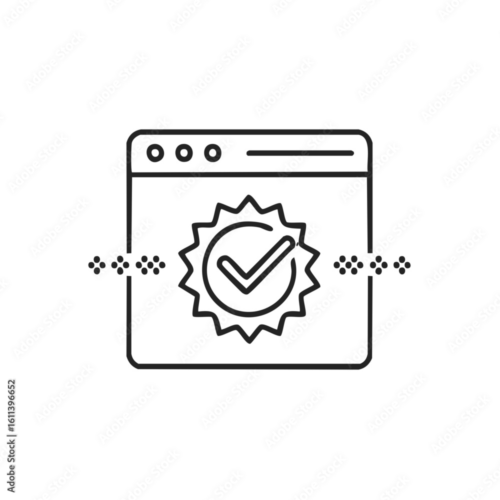 Poster validated website page design featuring check mark seal of approval and secure transmission