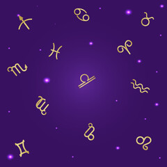 Seth, different signs of the zodiac, gold color, against the background of the starry sky with stars