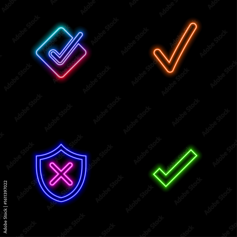 Poster minimal check mark icon, neon style.ideal for indicating completed tasks, checked actions and approv