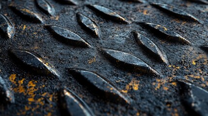 Metal Floor Plate with Diamond Pattern in Black Color for Industrial Design Projects 
