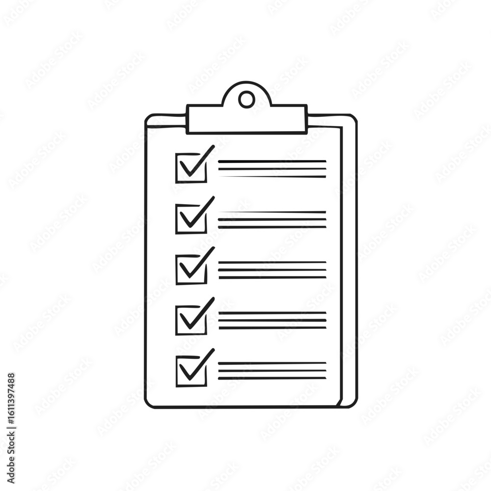 Poster checklist with check marks indicating successful completion. isolated