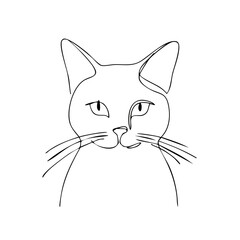 Obraz premium Minimalist continuous line drawing of a cat face with alert ears and whiskers