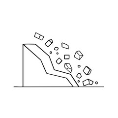 Stylized Falling Rock Illustration of Landslide, Rockfall, Erosion Concept or Hazard Symbol Drawing