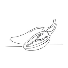Monoline Drawing of Jalapeno Pepper Whole and Halved with Seeds Fresh Vegetables
