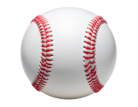 Classic White Baseball Front View with Red Stitching, Transparent PNG