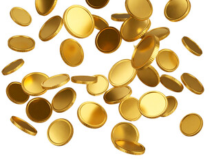 Shiny Gold Coins Cascading in Mid-Air, Transparent PNG