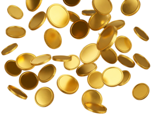 Shiny Gold Coins Cascading in Mid-Air, Transparent PNG