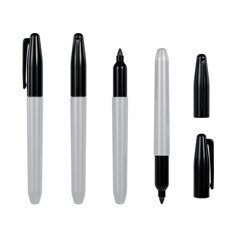 black, grey, glossy markers set, quick drying, fade resistant, fine point, drawing coloring, poster...