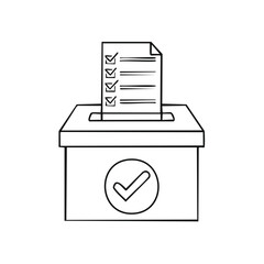 Line Art Ballot Box with Vote Paper and Checkmarks Representing Election or Achievement