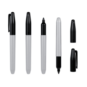 black, grey, glossy markers set, quick drying, fade resistant, fine point, drawing coloring, poster marker, black color on a transparent background.