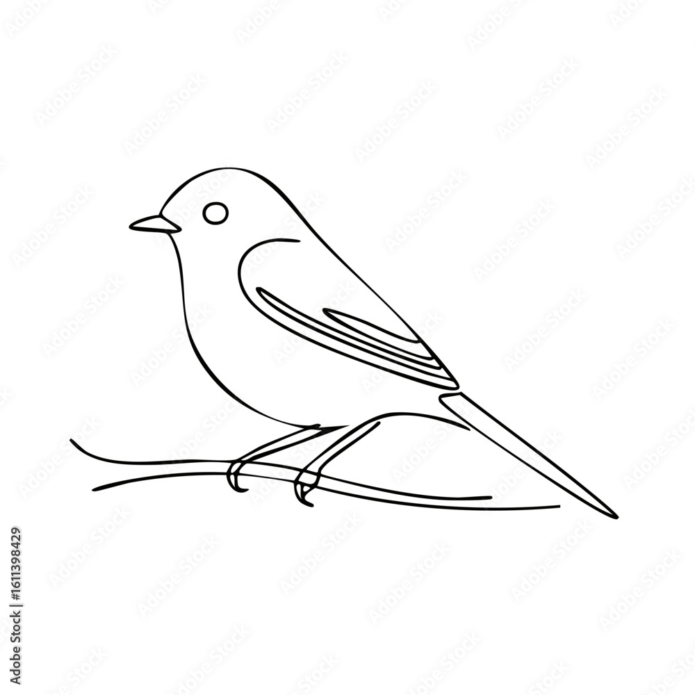 Poster simple line drawing of a bird perched on a thin branch