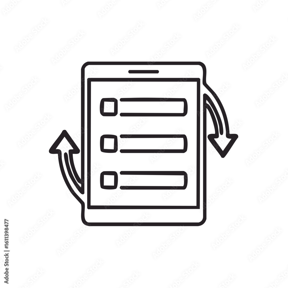 Poster Digital mobile device with interactive checklist and data synchronization arrows icon