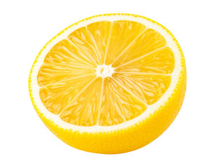 Fresh yellow lemon wheel slice with visible pulp isolated on white background PNG