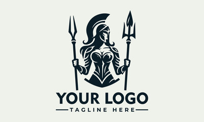 A stylized illustration of a warrior woman holding spears, ready for battle.