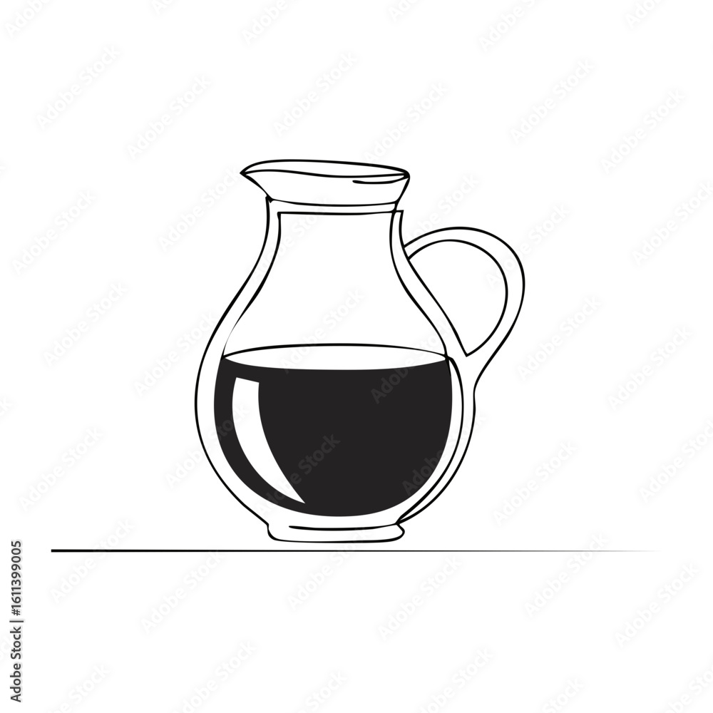 Poster minimalist continuous line art drawing of a pitcher jug with liquid.